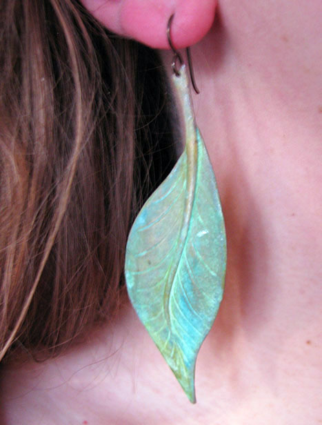 Lg. Brass Patina Leaf Earrings